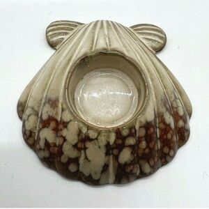 Set of 2 Sea Shell Scallop Tea Light Candle Holder Ceramic Glossy Beach Ocean